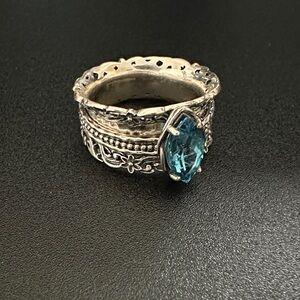 Large Silver Ring with Blue Gemstone